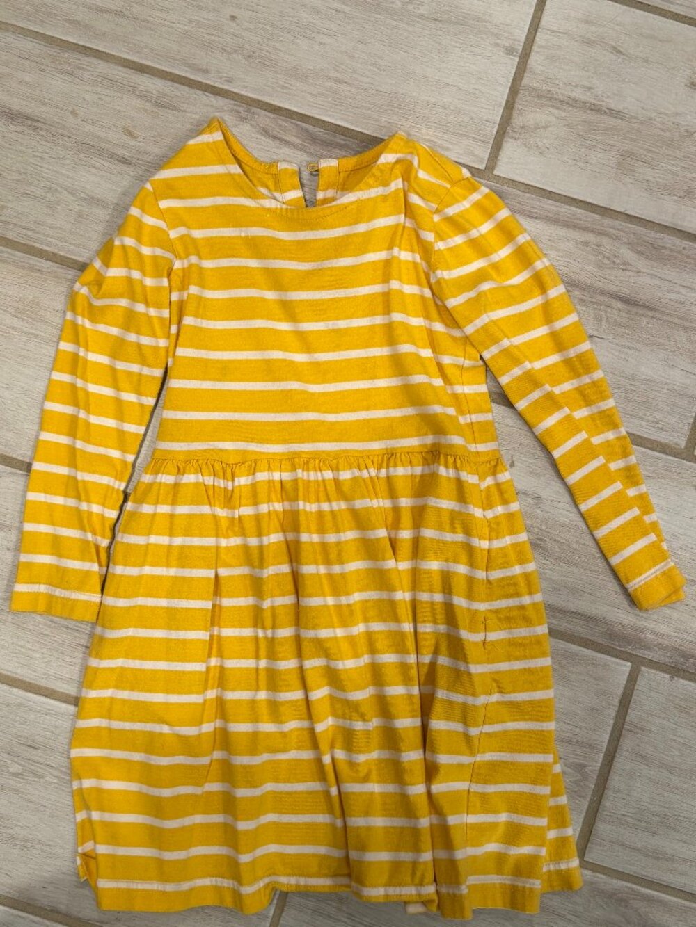 Primary Kids Yellow White Stripe Long Sleeve Twirl Dress Size 5